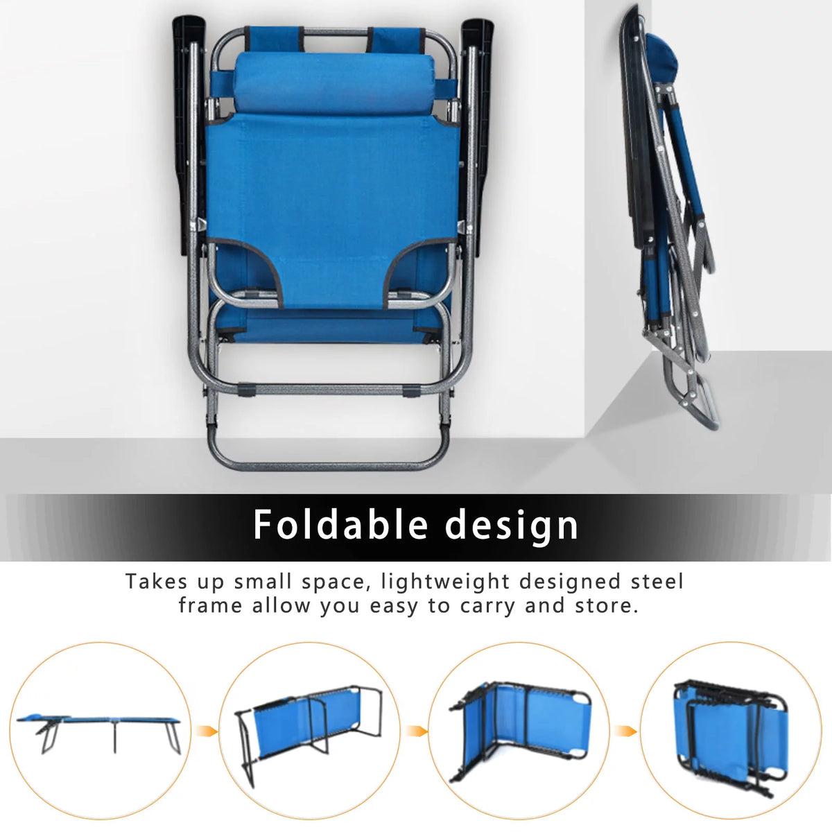 Blue Folding Beach Chair with Pillow X68075