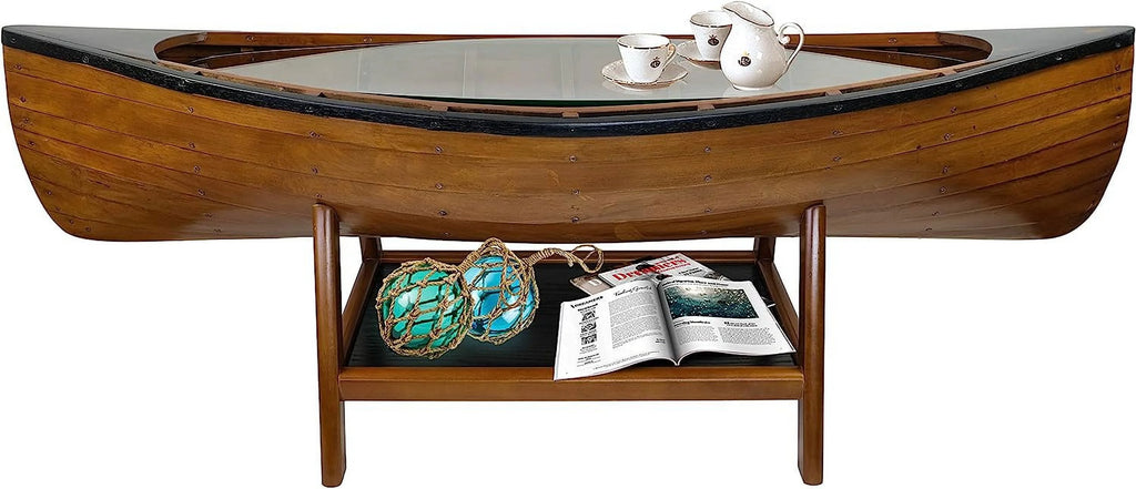 Wooden Boat Canoe Coffee Table Antique Honey Finish S52855