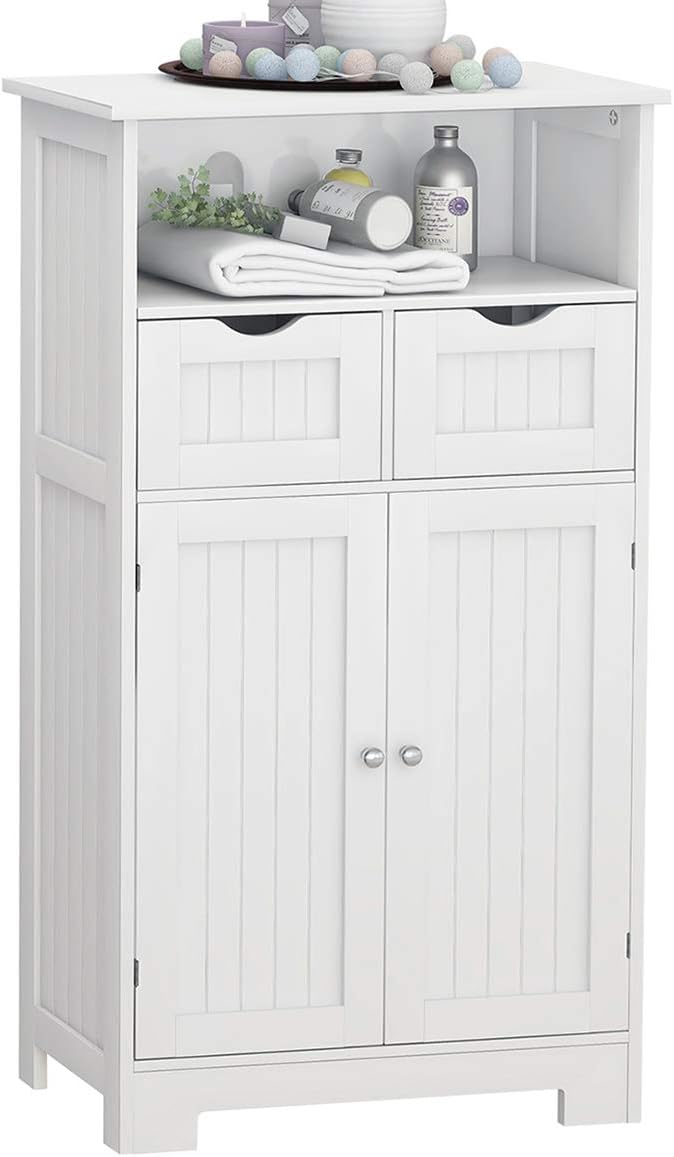 White Freestanding 2 Doors 2 Drawers Wood Bathroom Floor Cabinet U3076