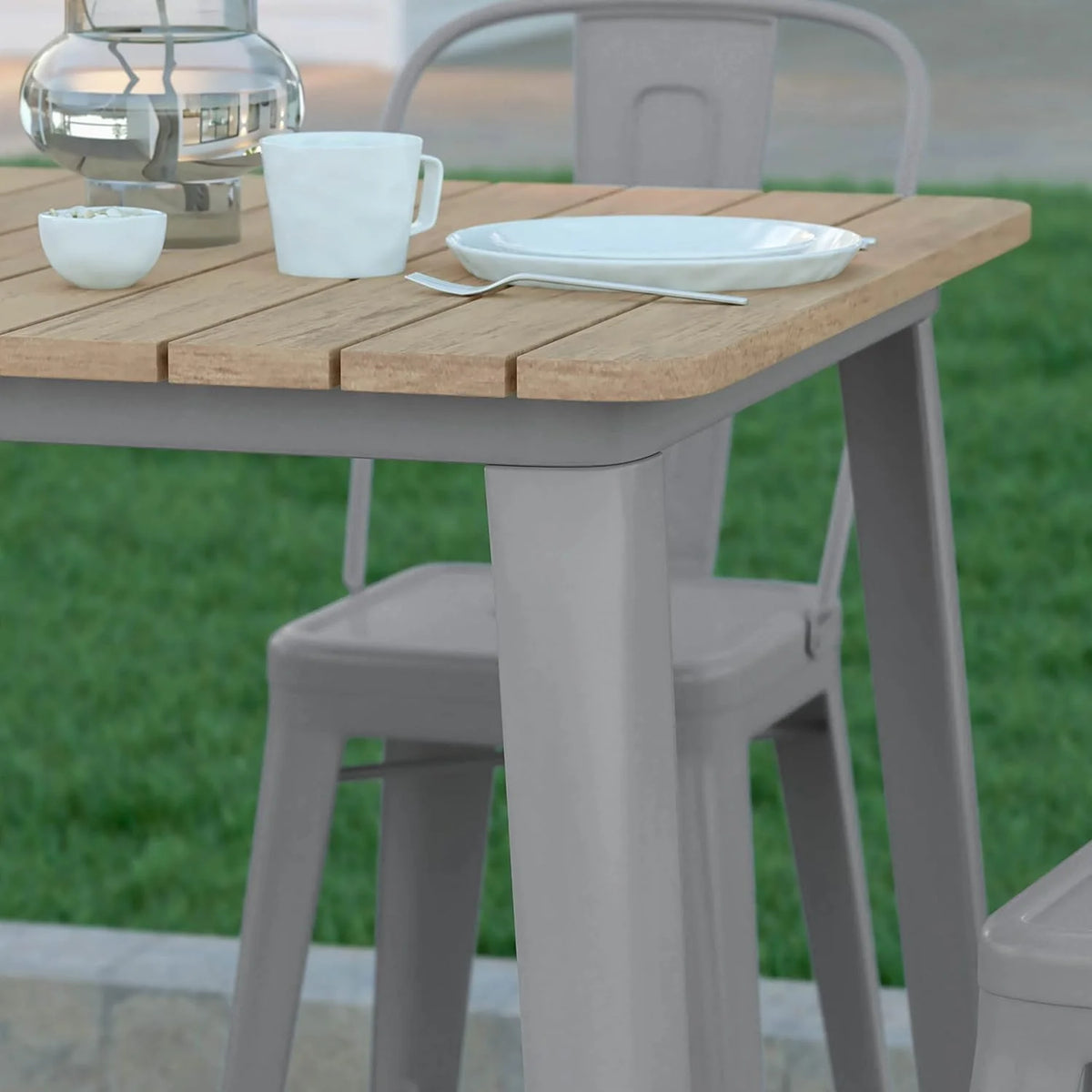 Indoor/Outdoor Bar Top Table Brown Resin Silver Steel M466951
