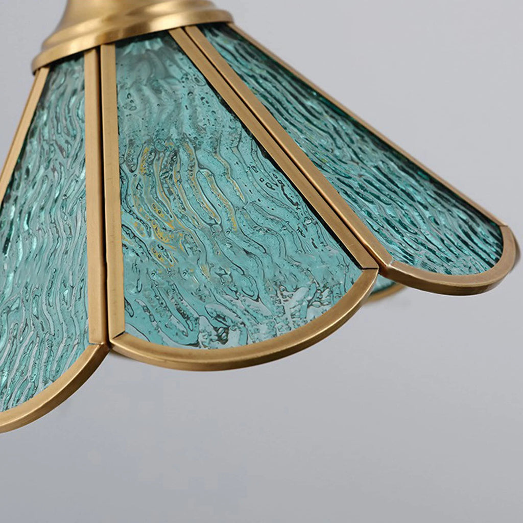 Brass Finished Tiffany Macaron Blue Cone Glass Swag Lamp J7160