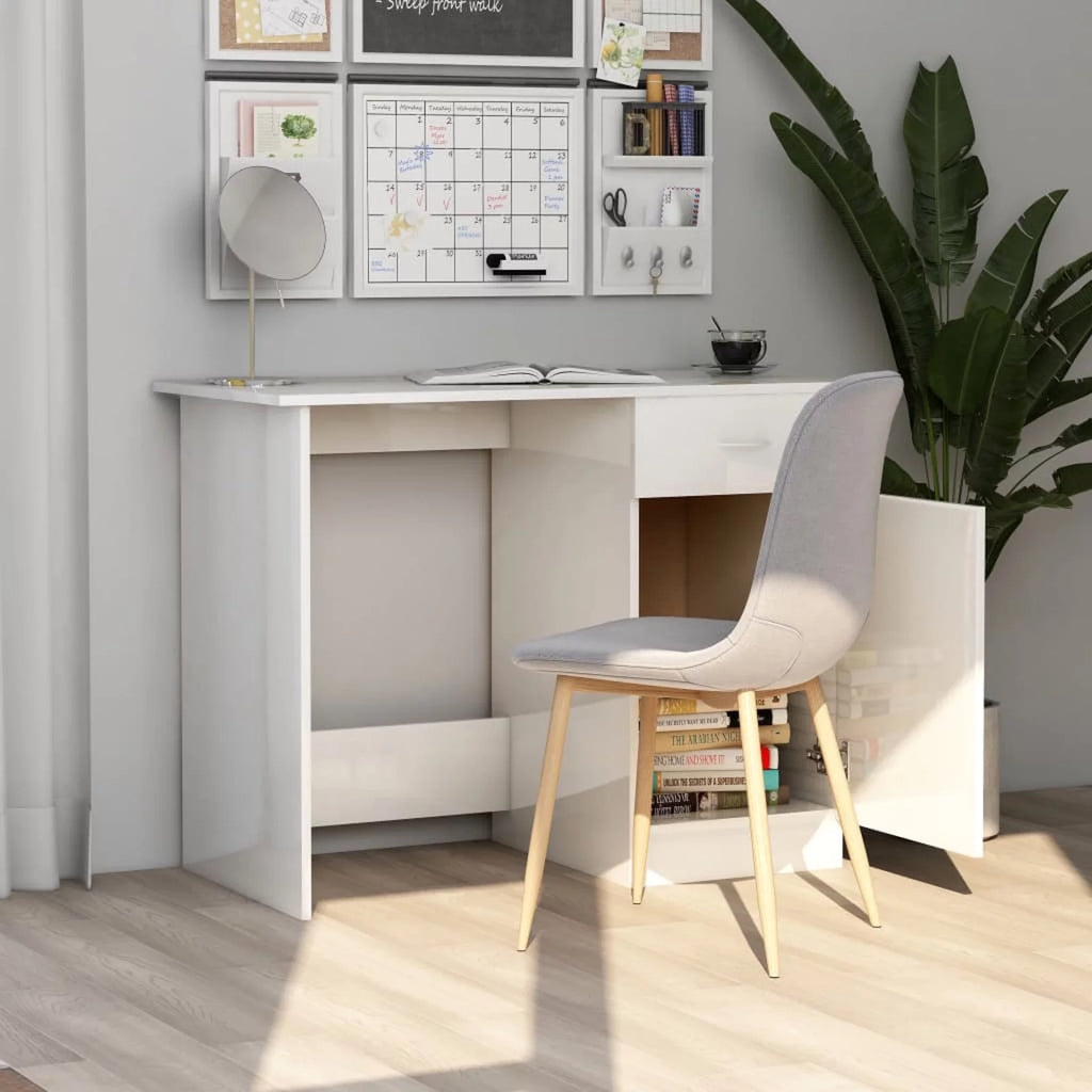 High Gloss White Engineered Wood Desk T2009