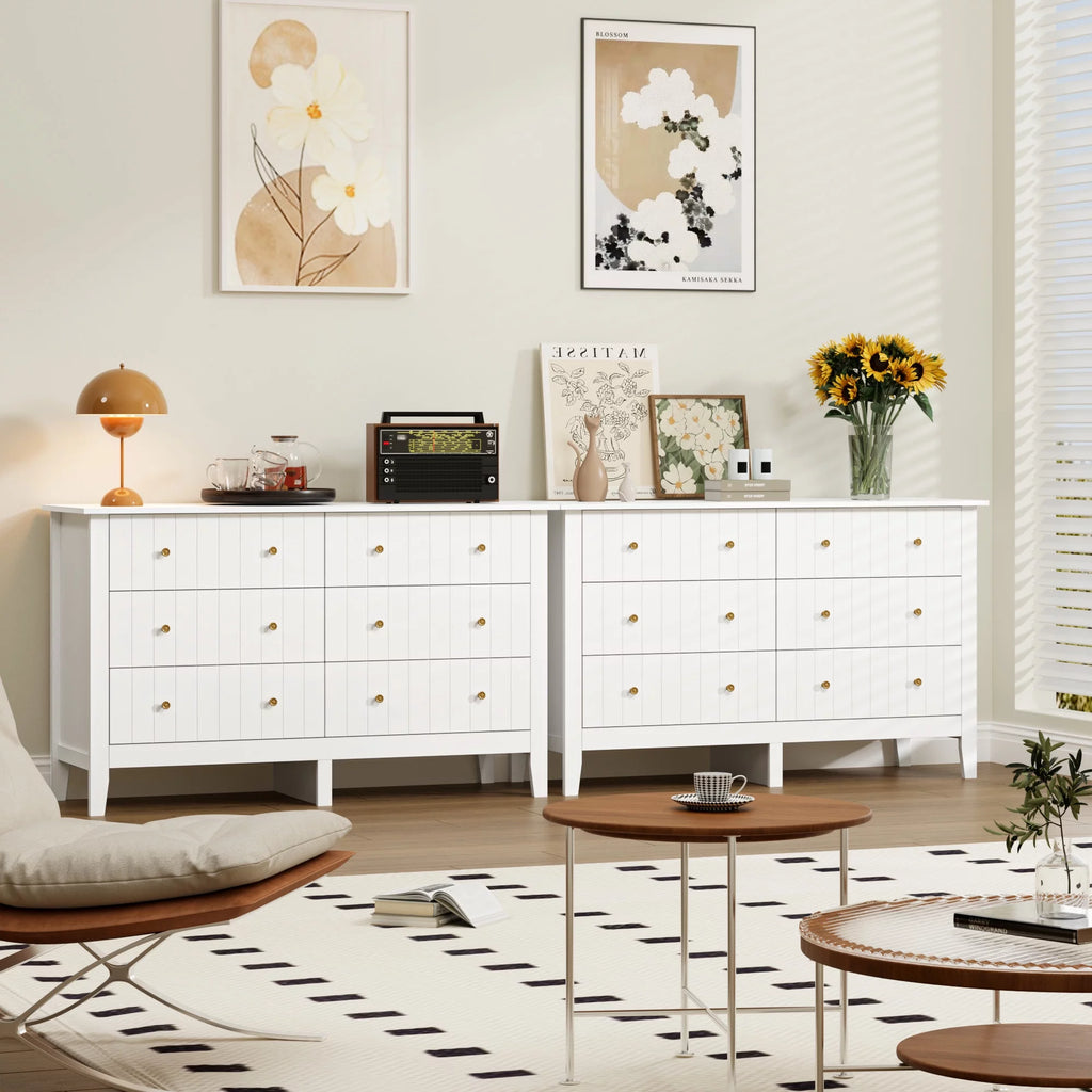 White 6 Drawer Wood Dresser P6686