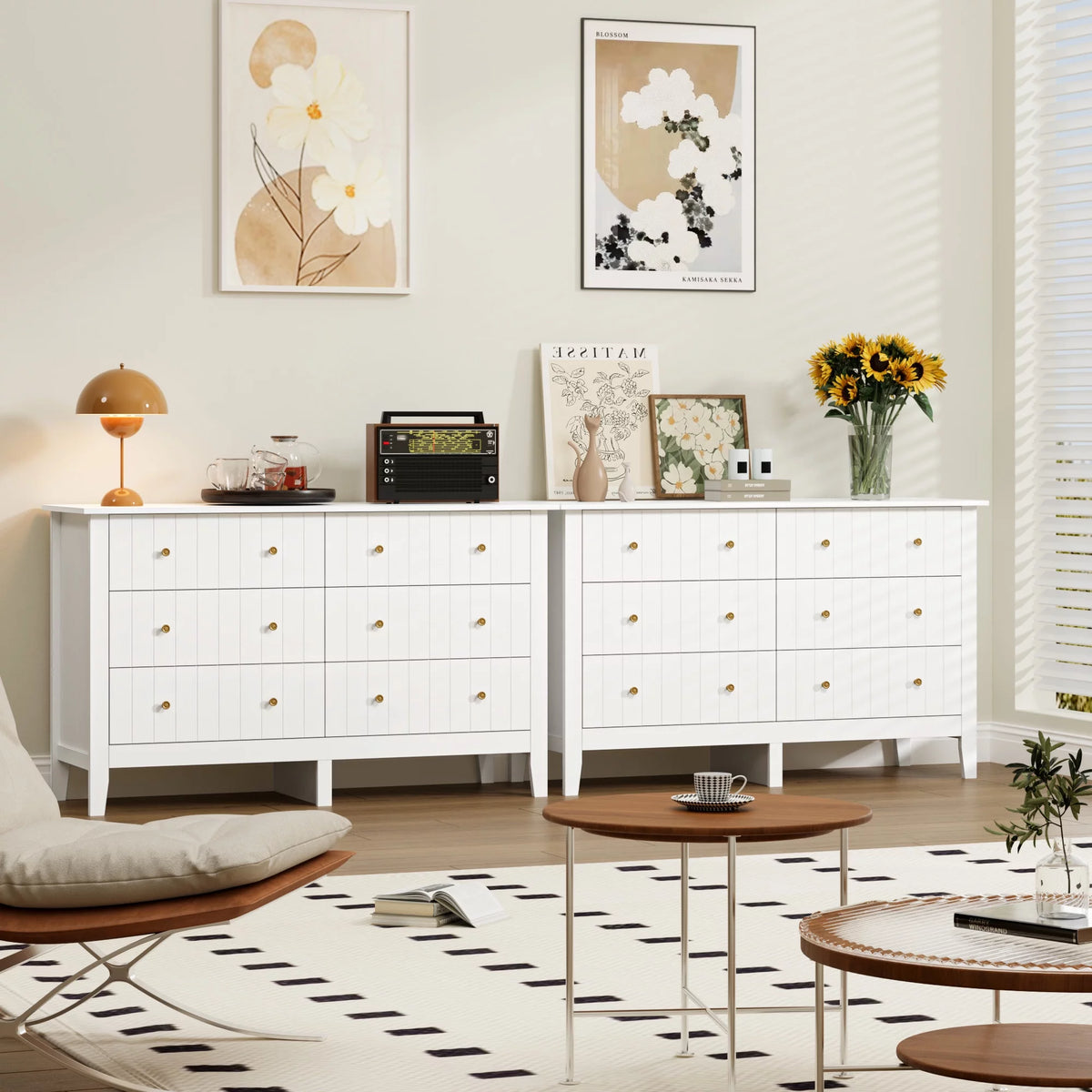 White 6 Drawer Wood Dresser P6686