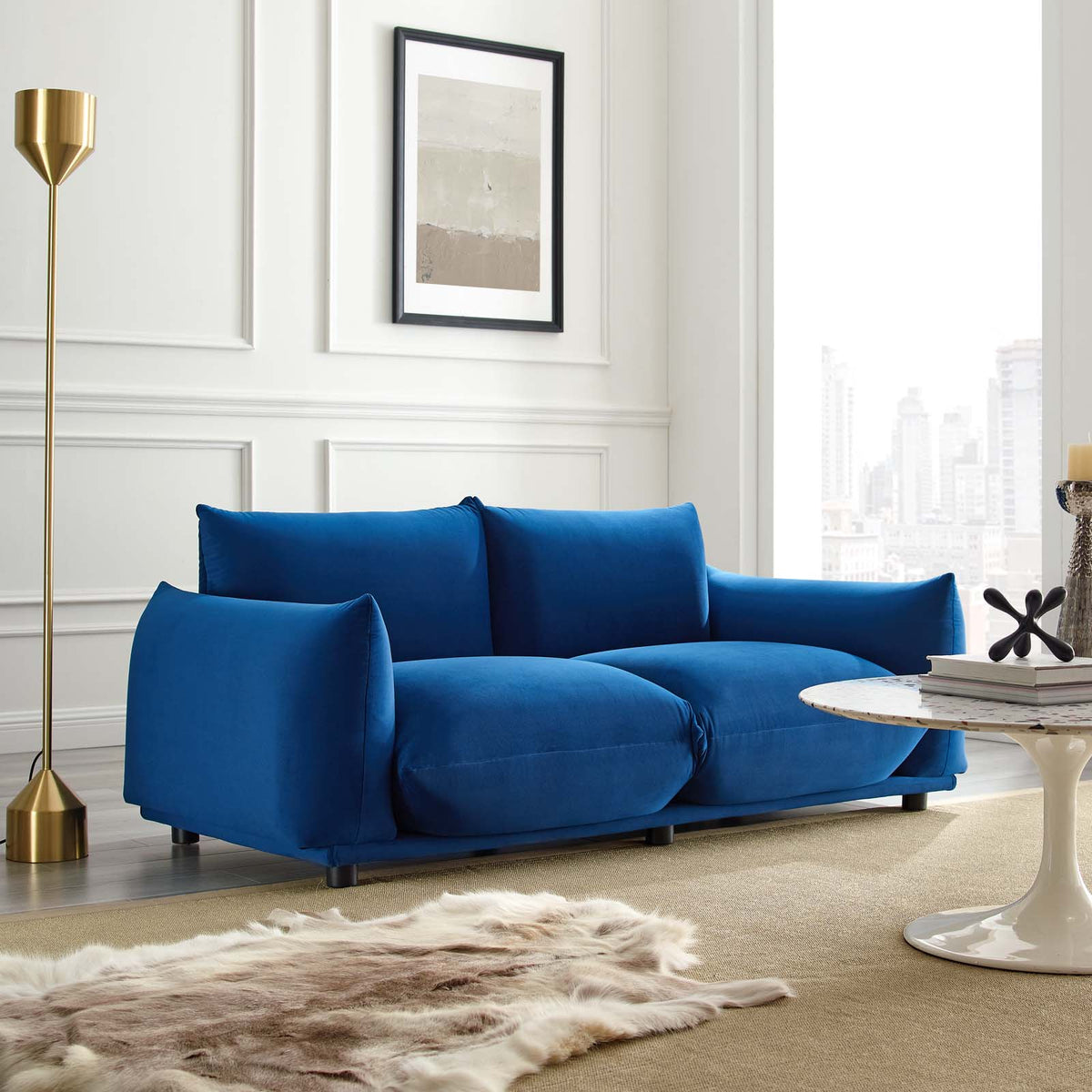 Blue Navy Velvet Loveseat Sofa T180