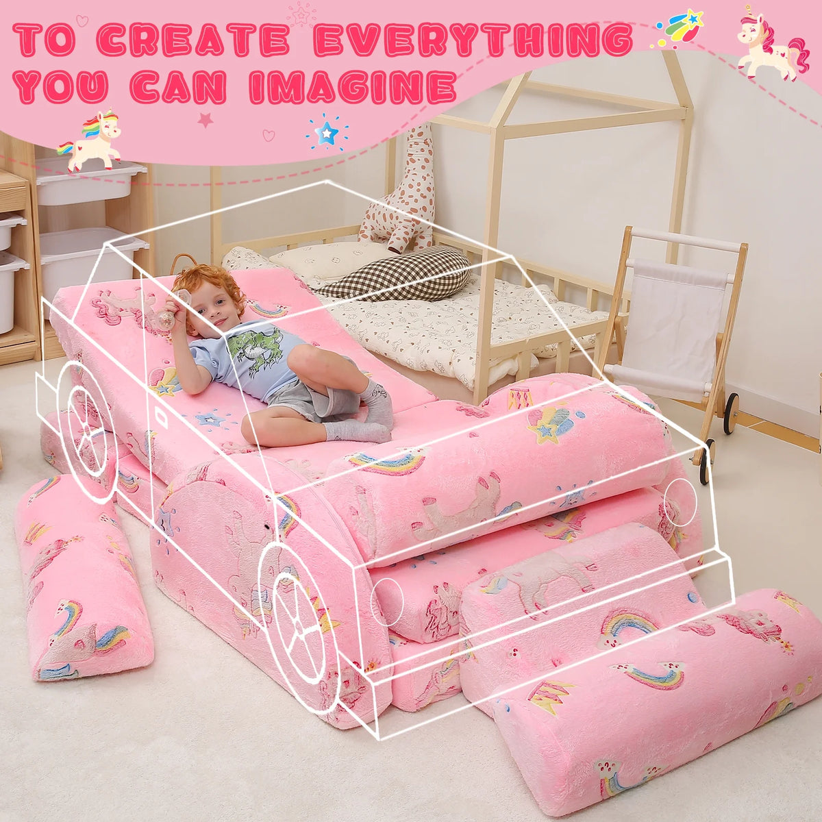 11 Pc Pink Modular Kids Play Couch B487