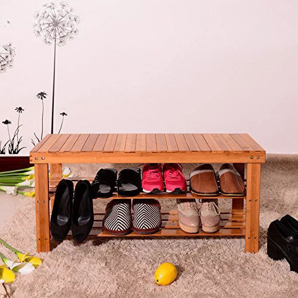 Natural Bamboo Shoe Bench Shoe Rack Organizer E453