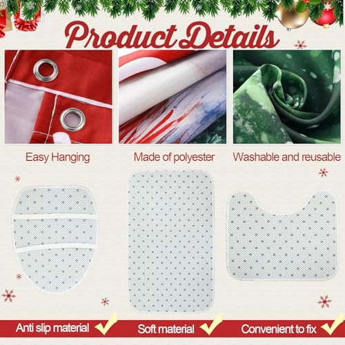 7 Pcs Christmas Shower Curtain Set Non Slip Waterproof Bathroom Accessories B3284