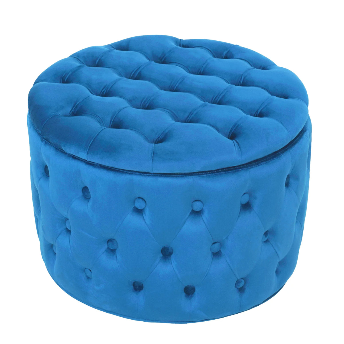 Blue Velvet Round Storage Ottoman E615