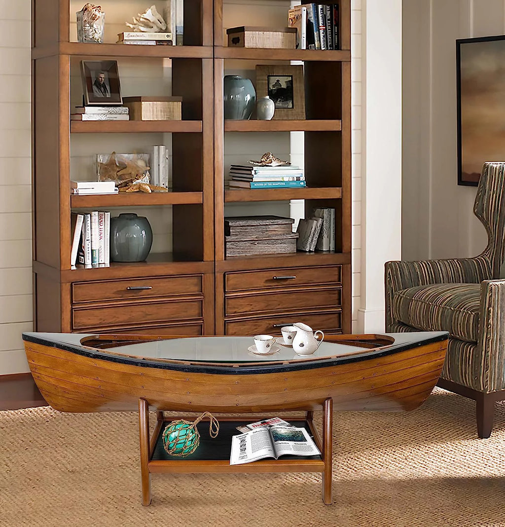 Wooden Boat Canoe Coffee Table Antique Honey Finish S52855