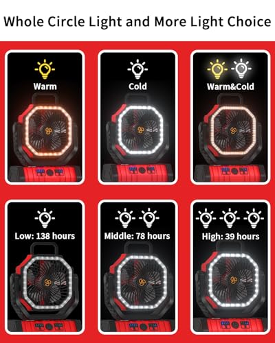 Battery Operated Portable Oscillating Fan with LED Lantern Light 20000mAh Rechargeable X358