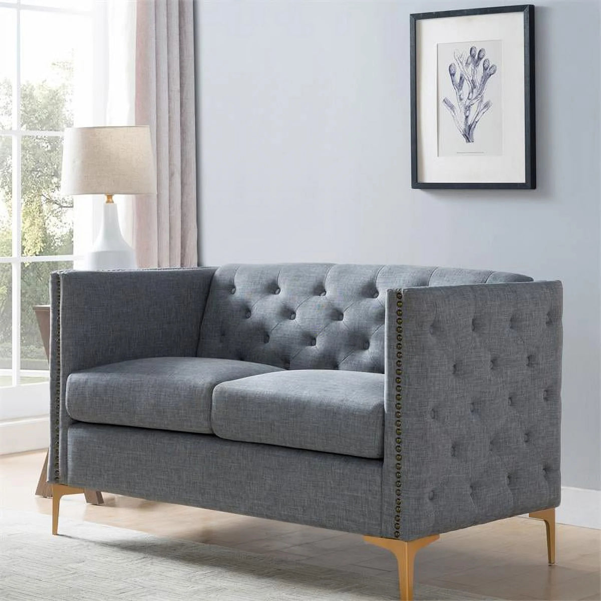 Light Gray Tufted Fabric Loveseat E830773