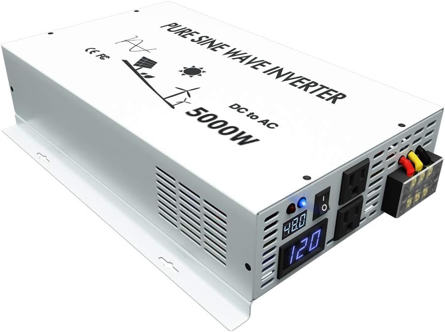 5000W Pure Sine Wave Power Inverter DC 48V to 110V 120V AC with Dual Outlets and Digital LED Display O4942