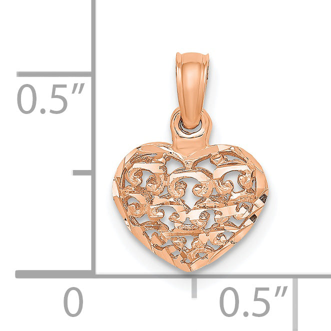 14K Rose Gold Polished Puffed Heart Pendant With 10K Yellow Gold Rope Chain 18" F6761