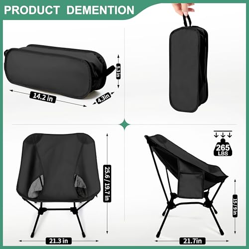 Lightweight Adjustable Folding Camping Chairs with Carry Bag and Side Pockets (Khaki) X3839