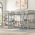 Grey Twin Size L-Shaped Loft Bed with Desk and Guardrails W700