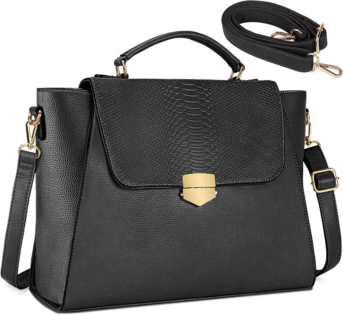 Black 15.6 Inch Leather Laptop Tote Bag M604