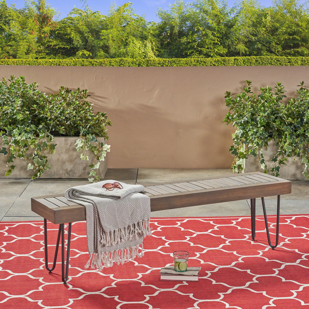 Grey Acacia Wood and Metal Bench W4012