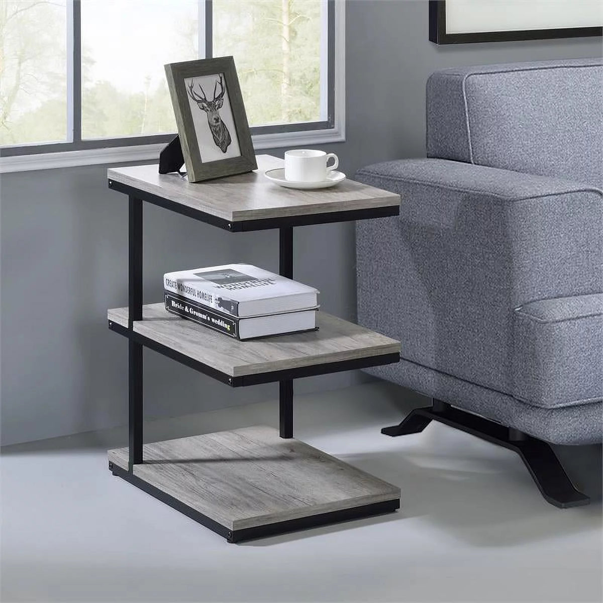 Light Gray 3-Shelf Metal Side Table Set of 2 E2812