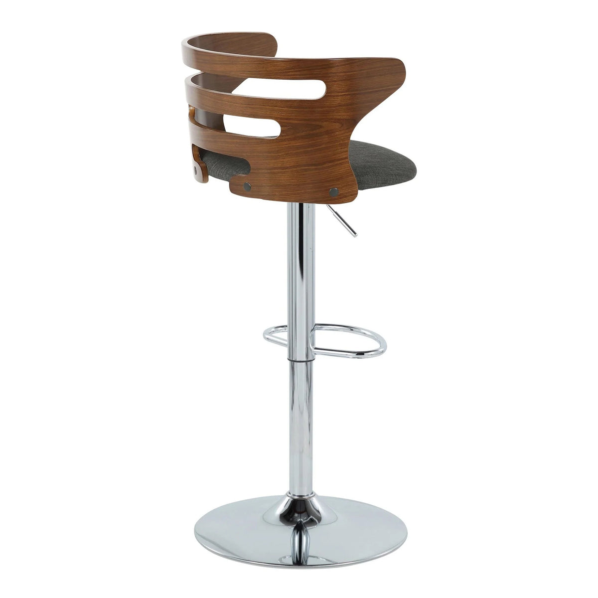 Walnut Wood and Charcoal Fabric Adjustable Barstool with Chrome Metal Base, Set of 2 E1662