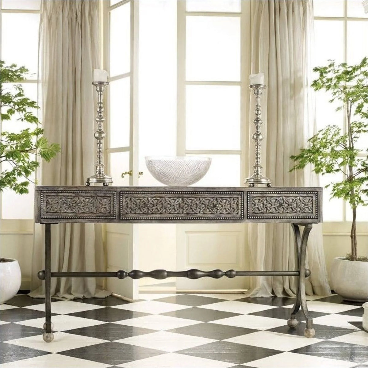 3 Drawer Wood & Metal Console Table H51514