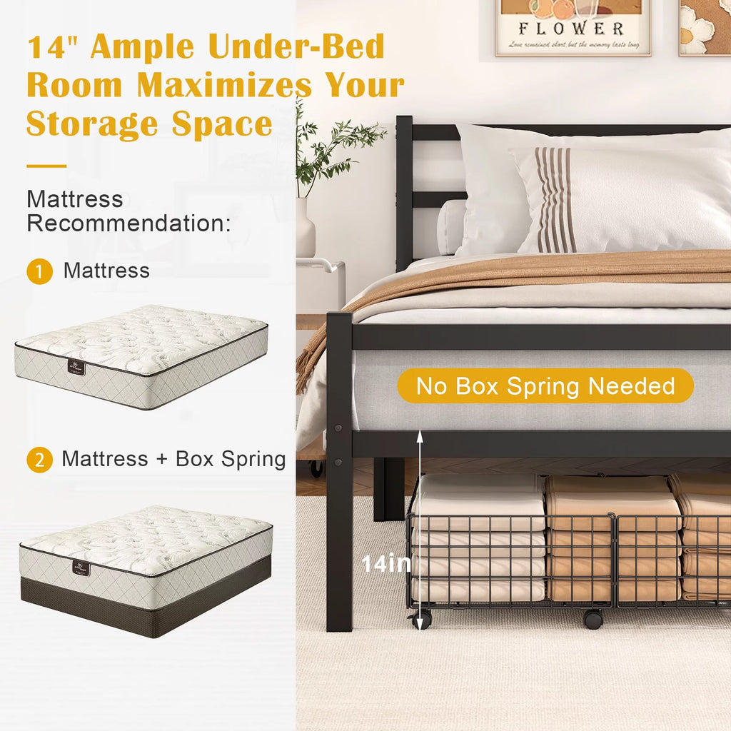 Queen Size Metal Platform Bed Frame with Headboard and Footboard F663