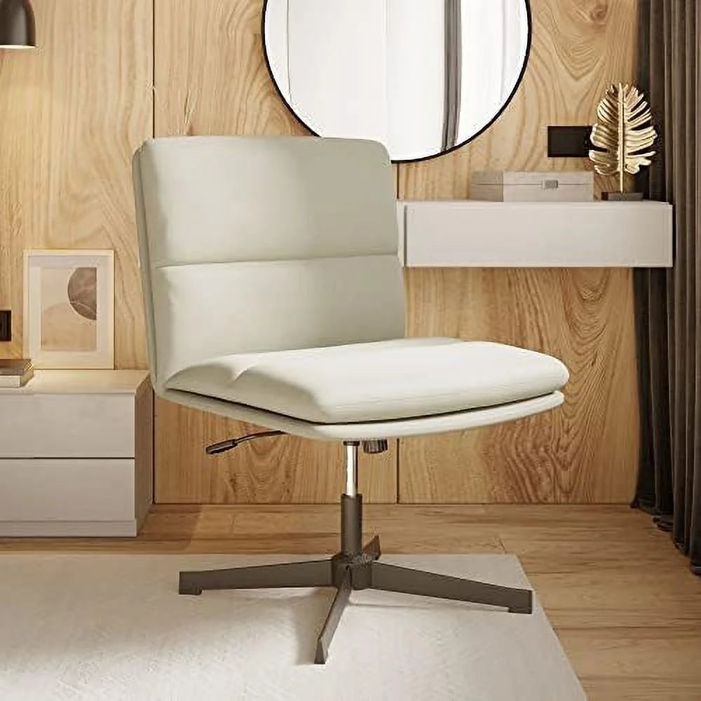 Ivory PU Leather Armless Office Chair with Height Adjustment W585