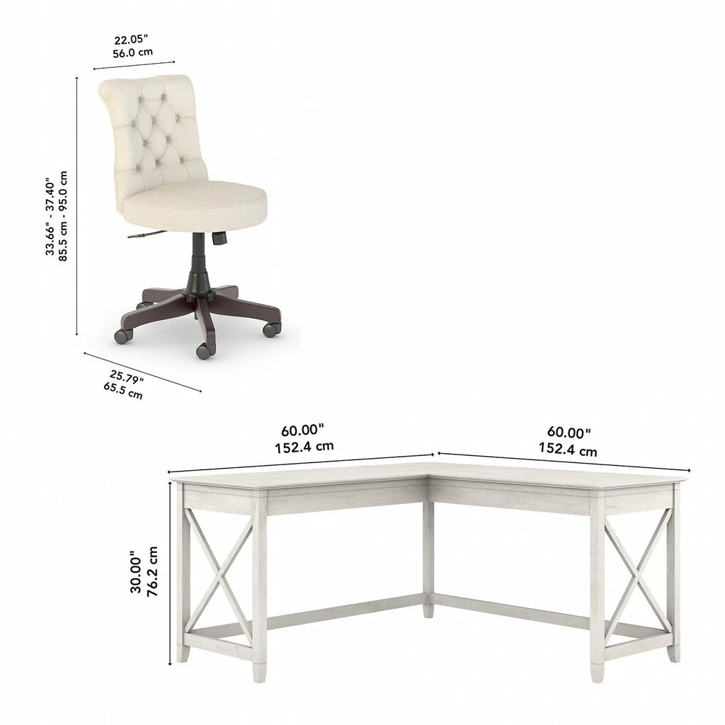 L Shaped Desk With Mid Back Tufted Office Chair I57626
