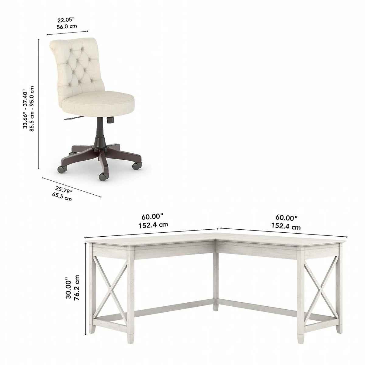 L Shaped Desk With Mid Back Tufted Office Chair I57626