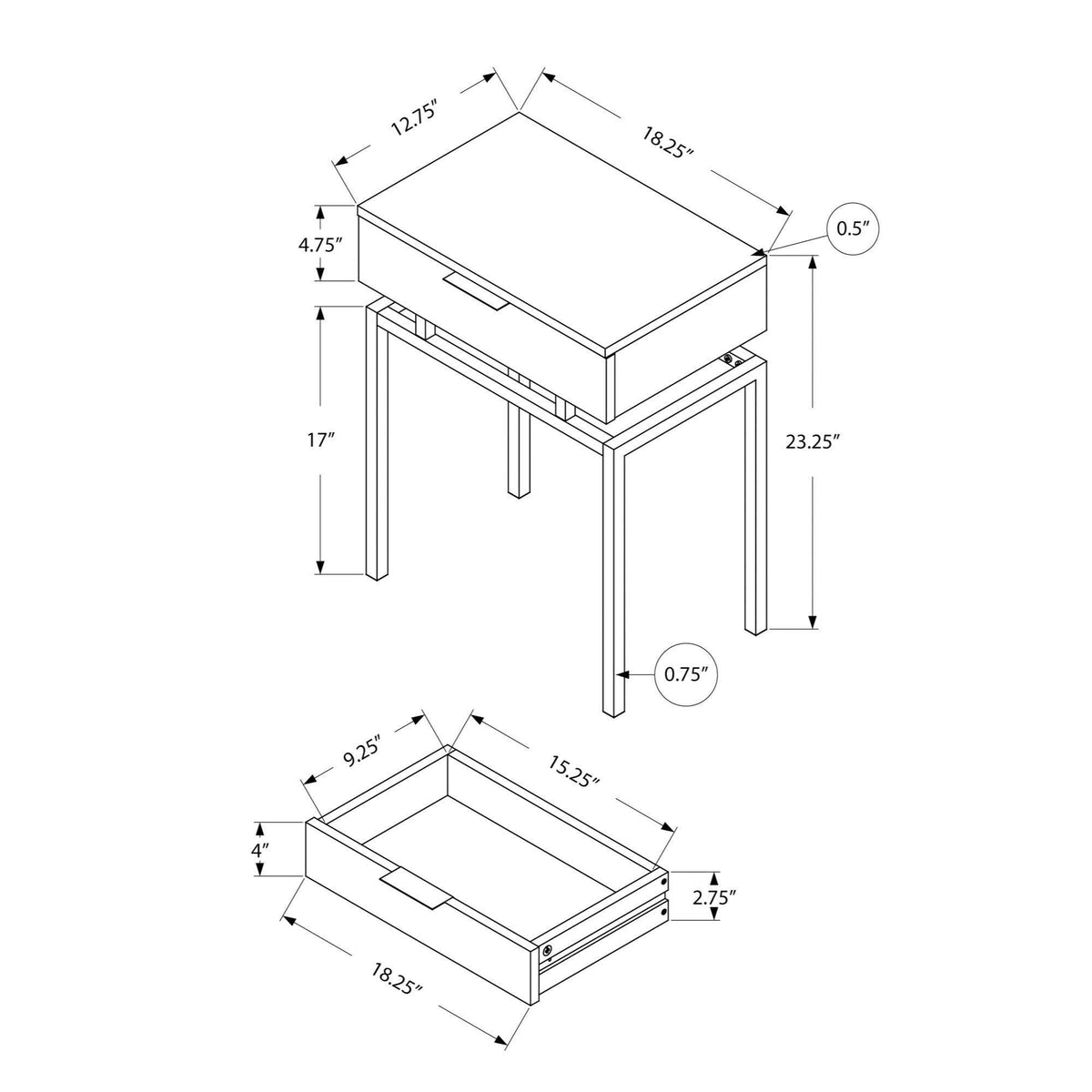 24x22H Accent End Table with Gold Metal Base Cappuccino W64533