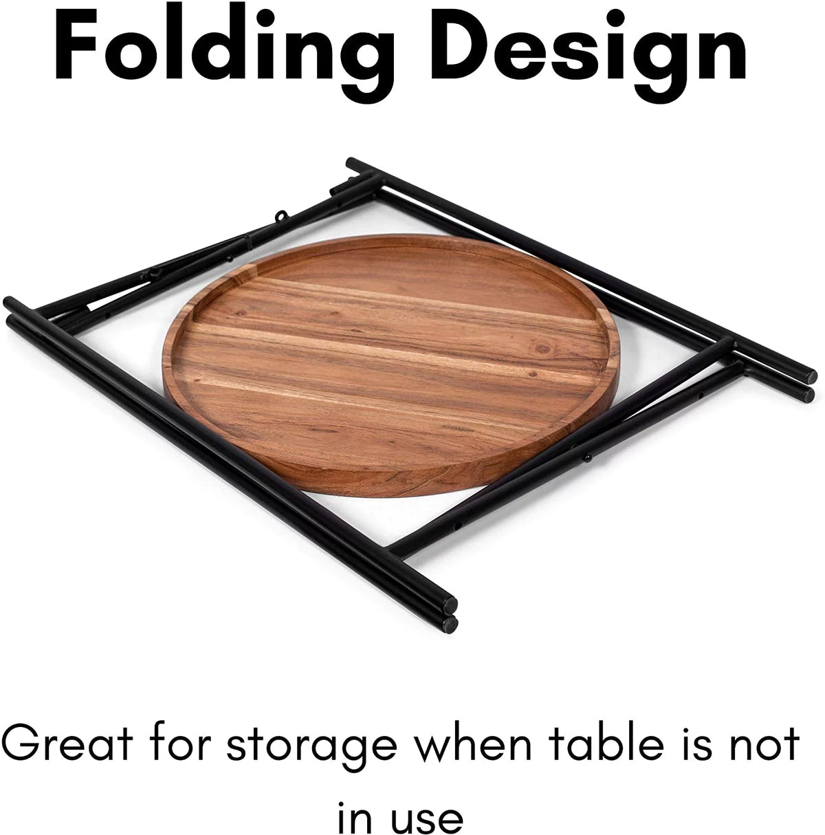 Folding Side Table with Removable Wood Tray I813