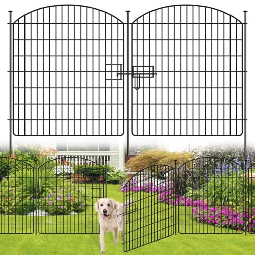 16 Panels 32in x 38.6ft Rustproof Metal Garden Fence with Gate Y82371