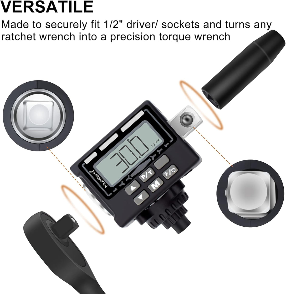 1/2" Digital Torque Adapter Converter with Tire Pressure Gauge, Pack of 2 K126