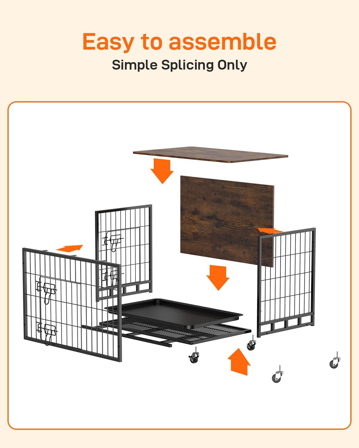 Brown Wooden Dog Crate with Removable Tray and Wheels R35531