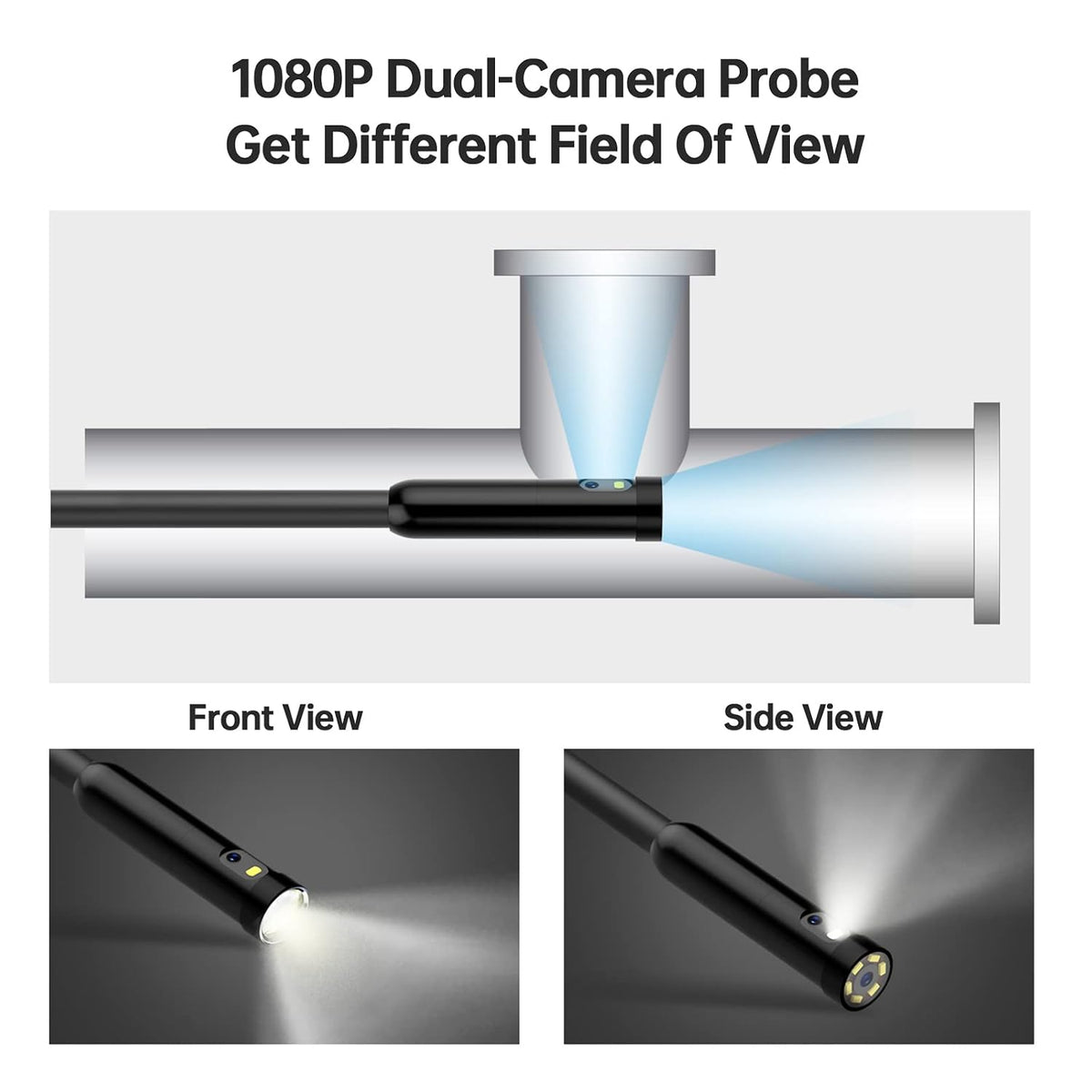 Dual Lens Endoscope Borescope 4.5 HD Inspection Camera with Light 16.5ft I1675
