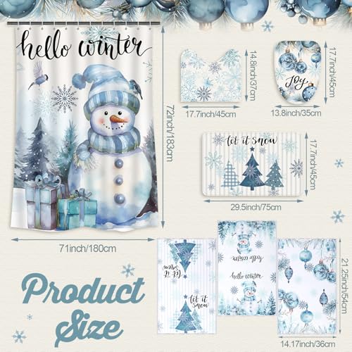 7 Pcs Christmas Shower Curtain Set Non Slip Waterproof Bathroom Accessories B3284