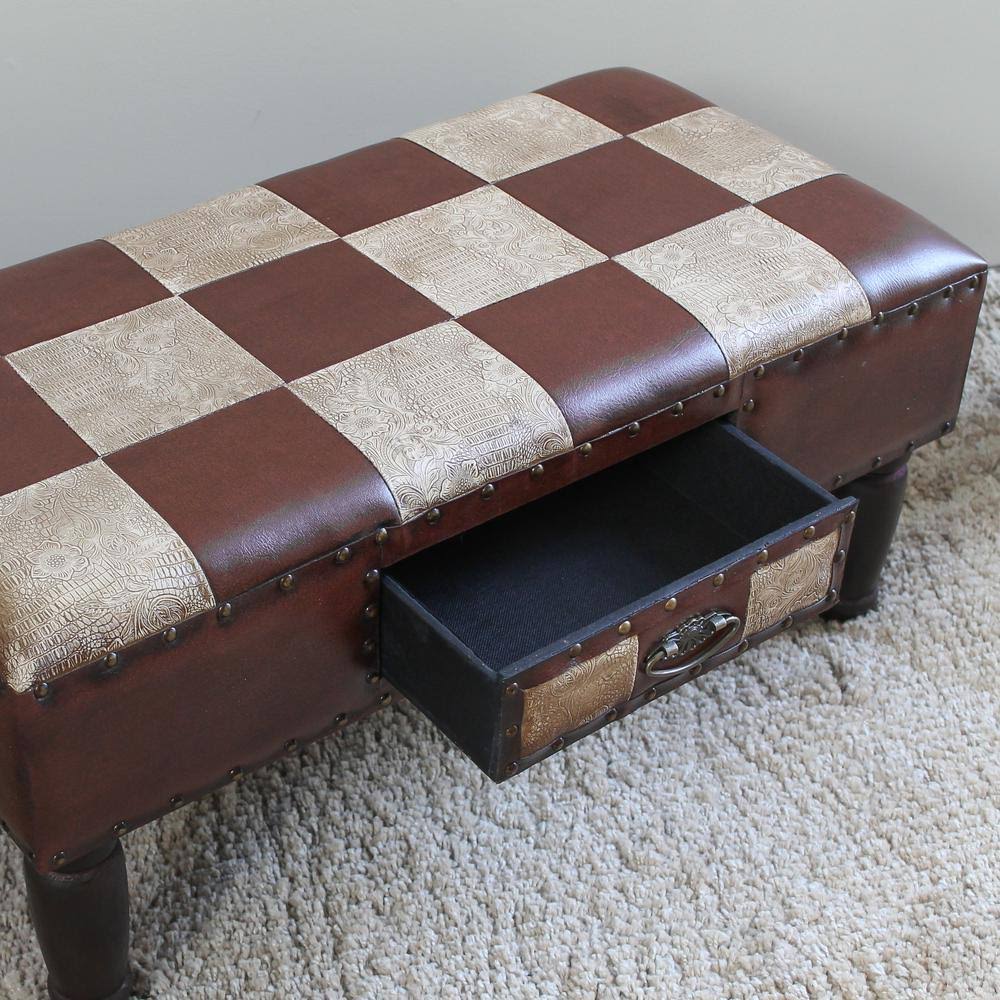 Medium One Drawer Faux Leather Bench Y61059