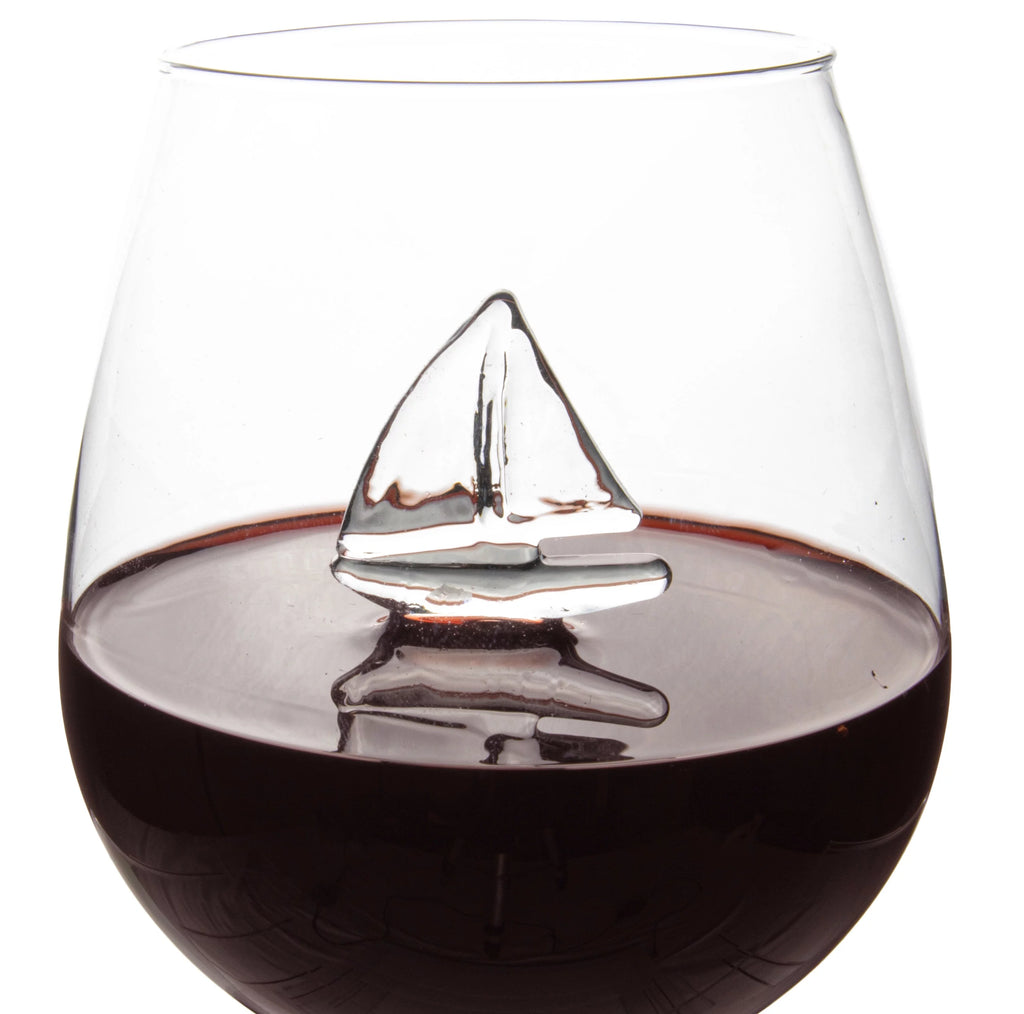 3D Sailboat Anchor Stemmed Wine Glass Set of 2 J90550