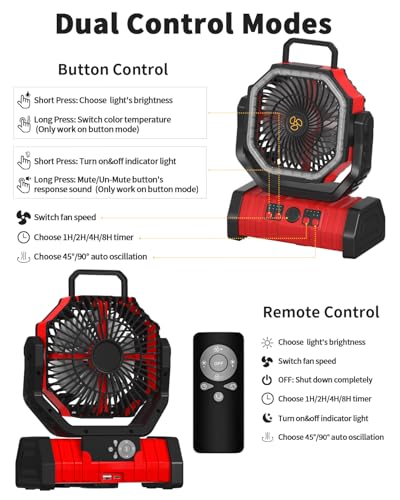 Battery Operated Portable Oscillating Fan with LED Lantern Light 20000mAh Rechargeable X358