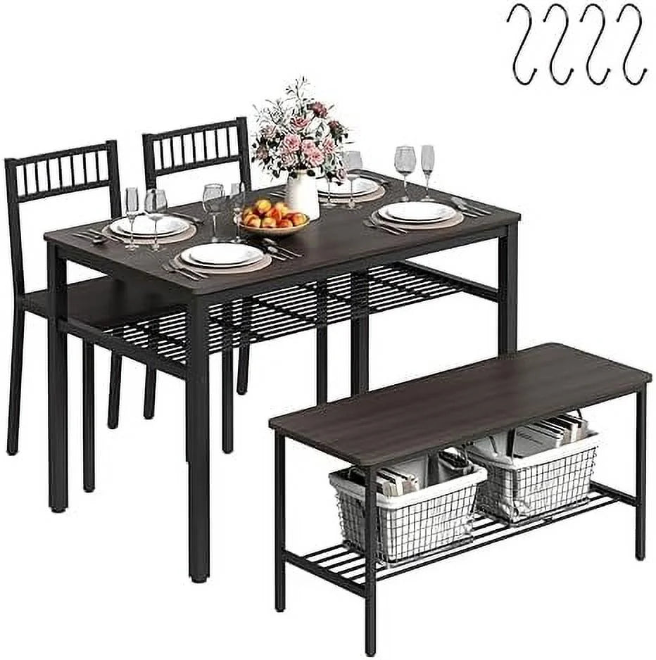 Dining Table Set for 4 with 2 Chairs 1 Bench Rustic Brown I89297