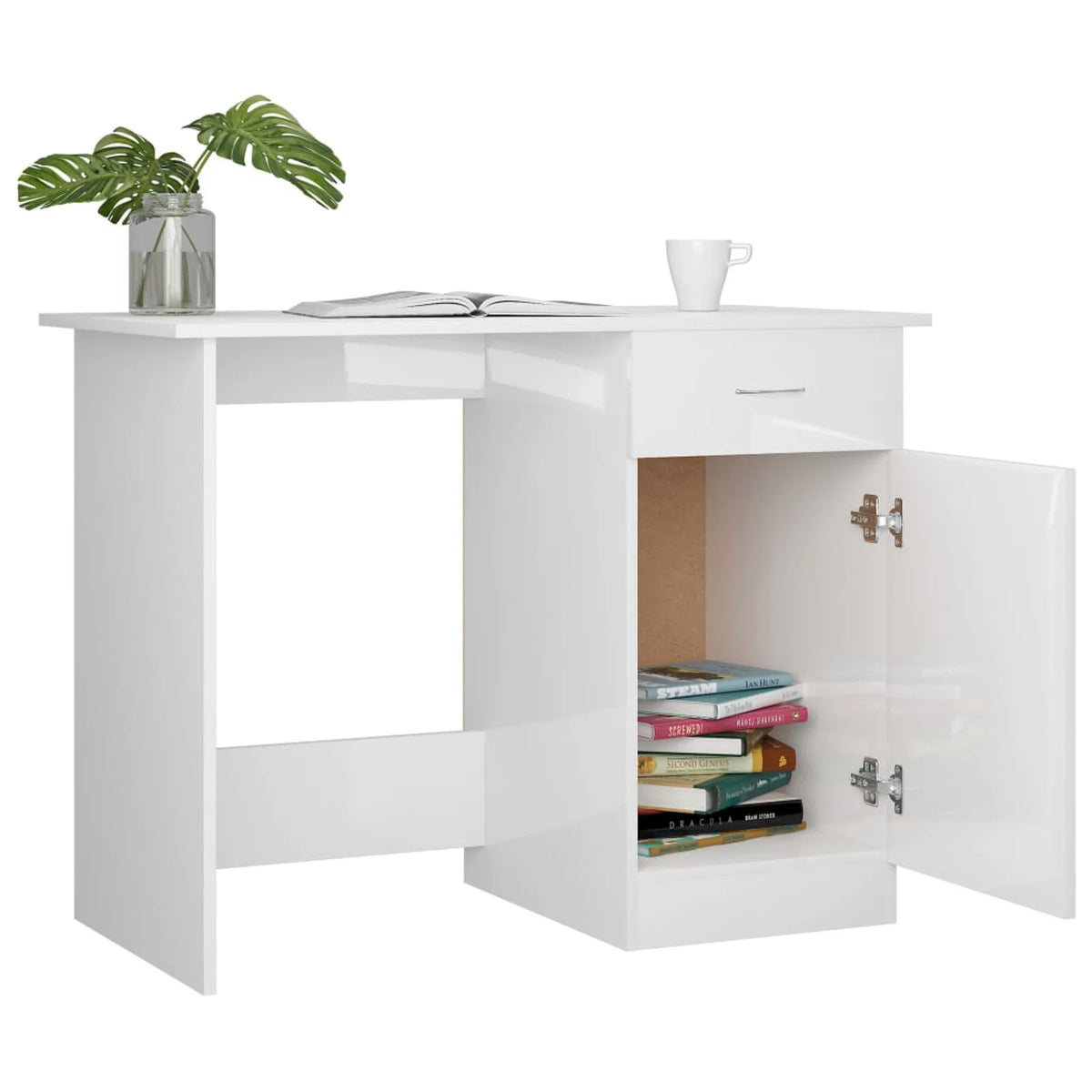 High Gloss White Engineered Wood Desk T2009
