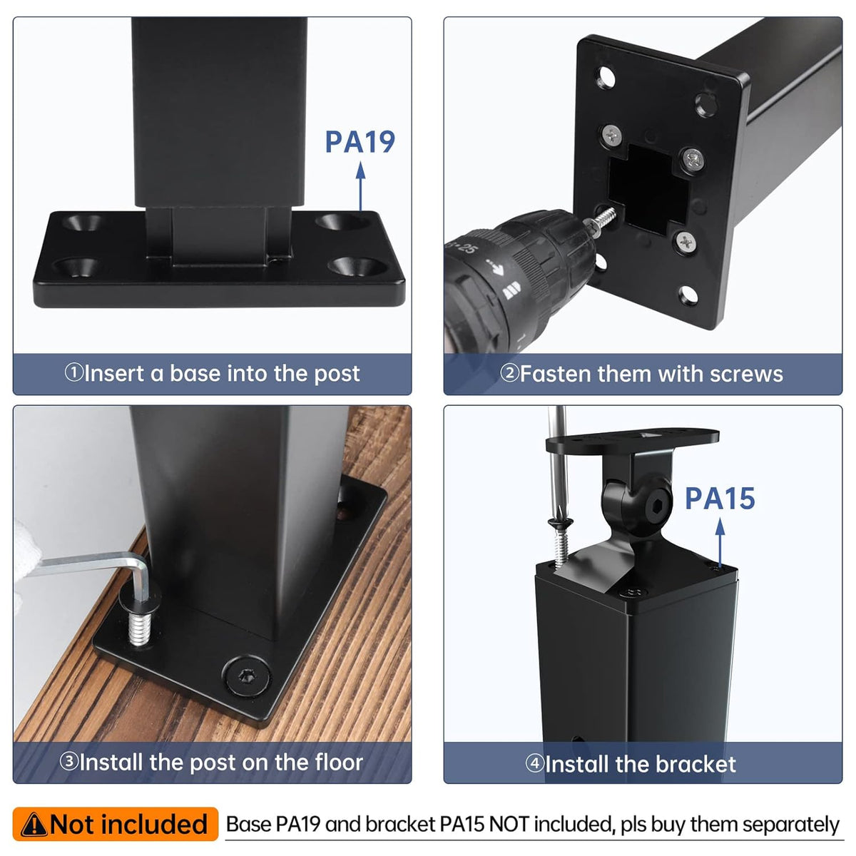 36 inch Black Aluminum Cable Railing Post E37224