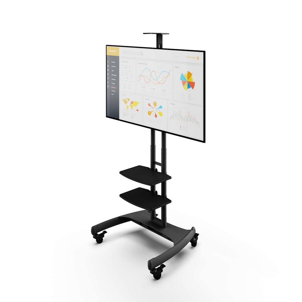 Black Mobile TV Mount with Two Adjustable Shelves G1732