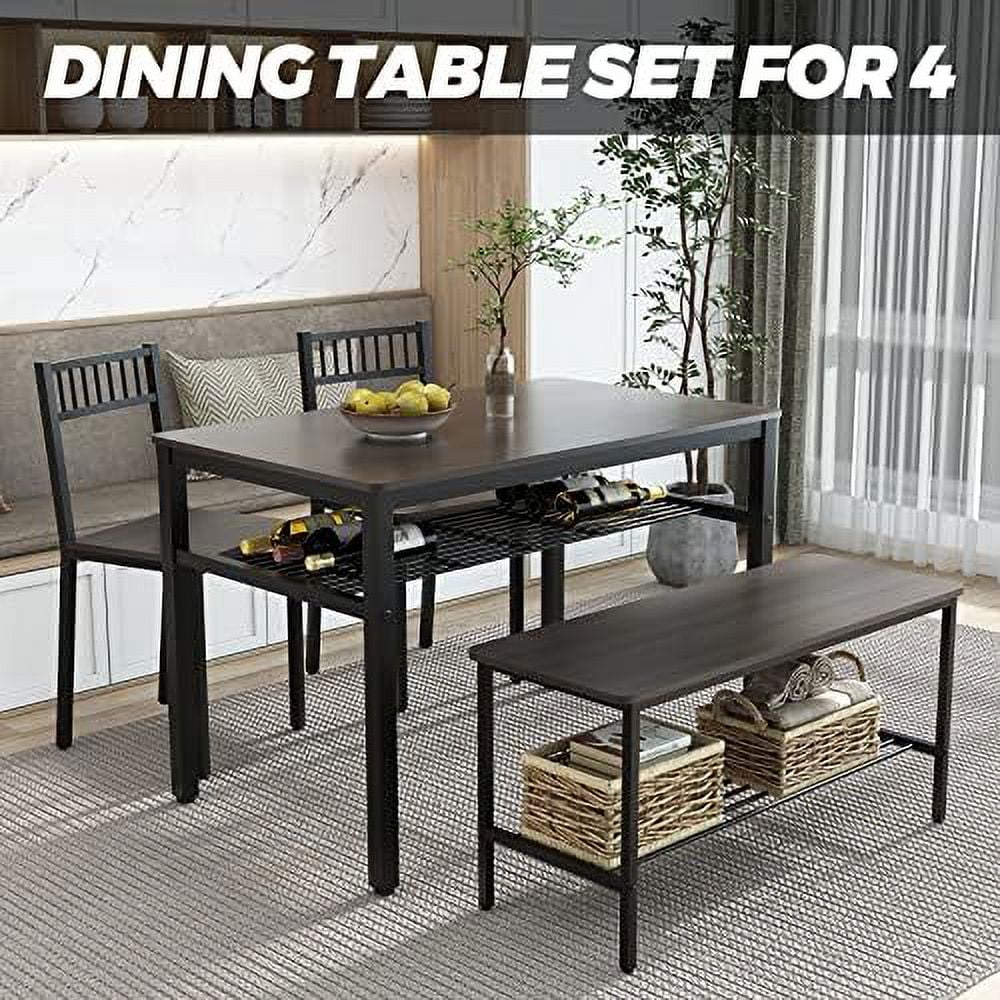 Dining Table Set for 4 with 2 Chairs 1 Bench Rustic Brown I89297