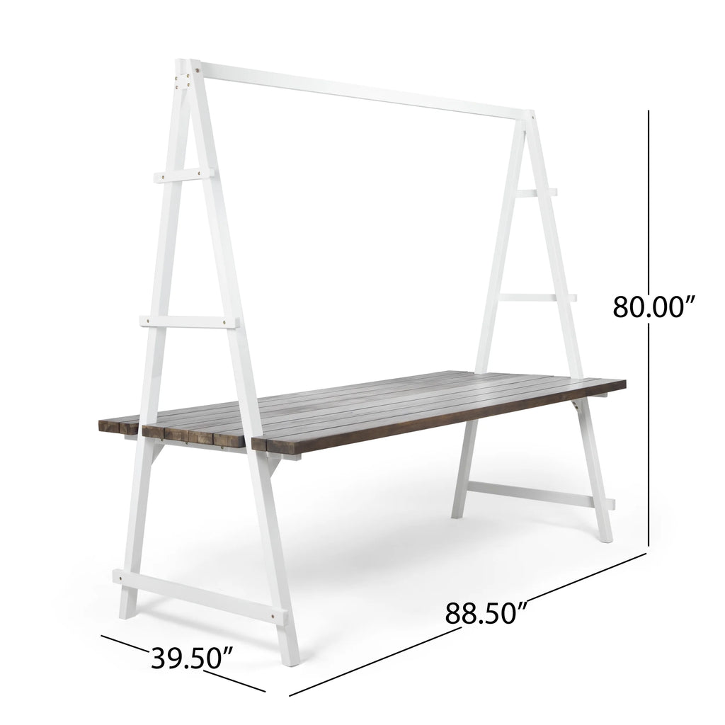 Acacia Wood Dining Table with Iron Plant Hanger U97907