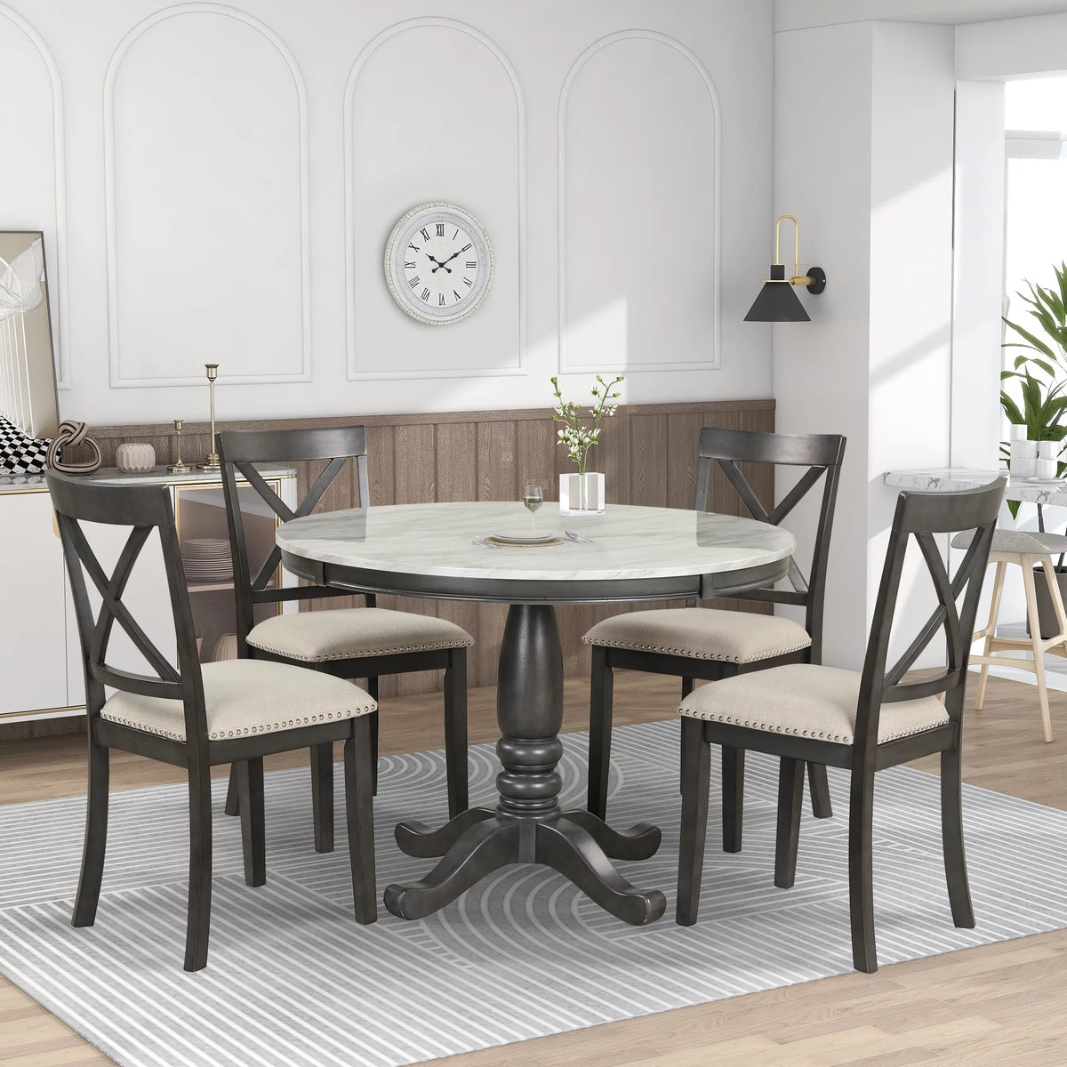 5 Piece Solid Wood Dining Room Set with 4 Chairs Y854804