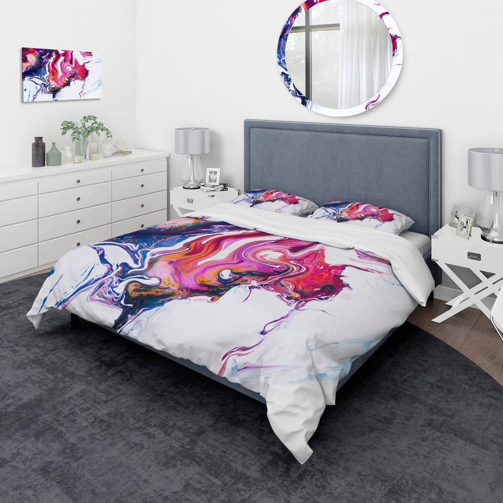 King Purple Pink Blue Marble Bedding Set Duvet Cover with 2 Shams K7390