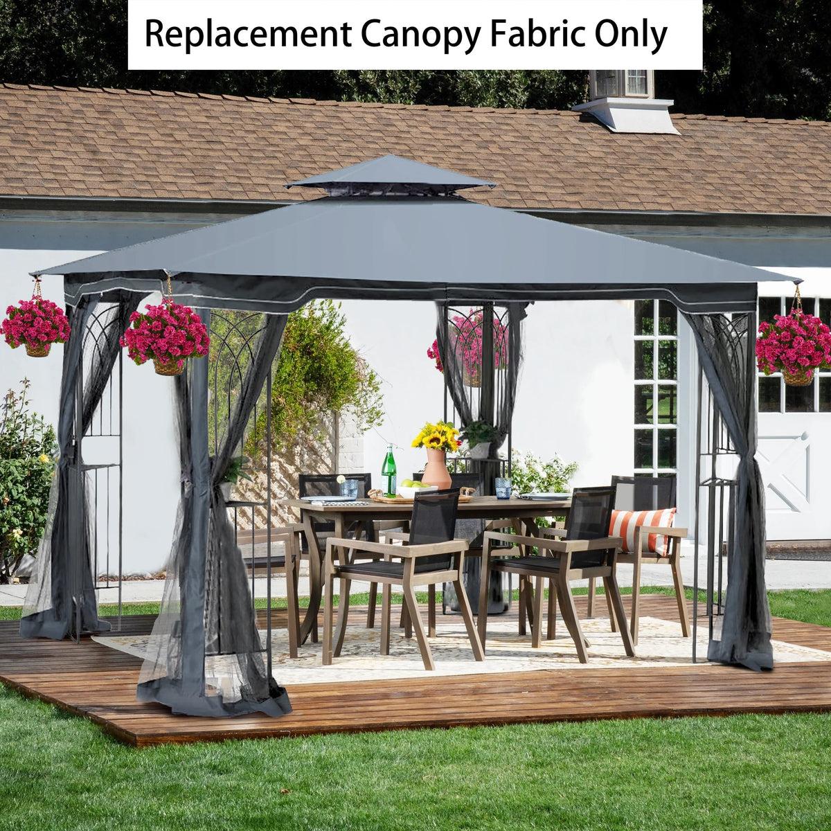 Gray Patio Gazebo Replacement Canopy Top N38236