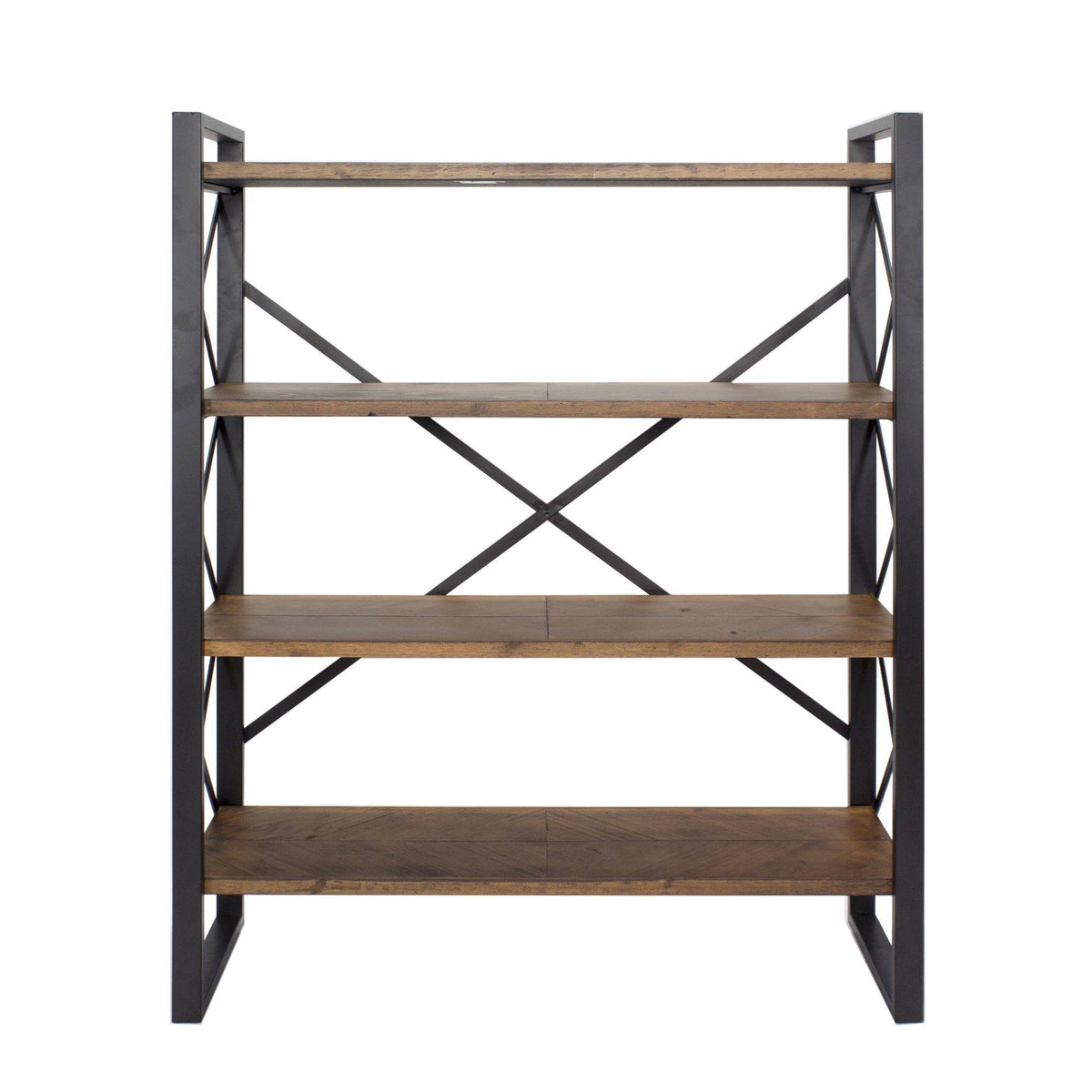 Natural Metal Wood MDF Bookcase with 4 Shelves Black K4810