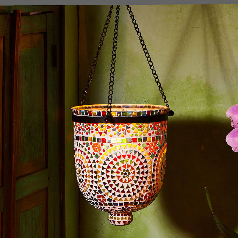 Multi-Color Mosaic Hanging Lantern Z228